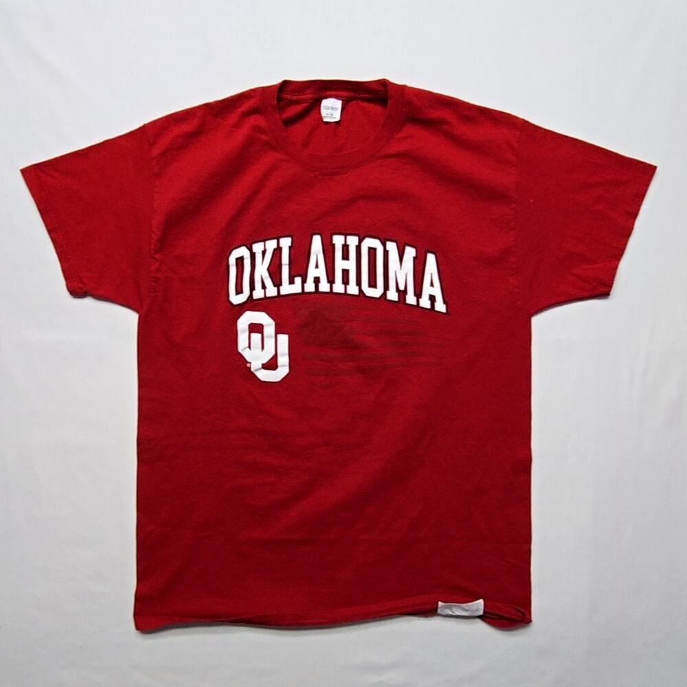 Oklahoma Sooners Football Shirt Graphic Red Cotton Hanes Mens L University Tee